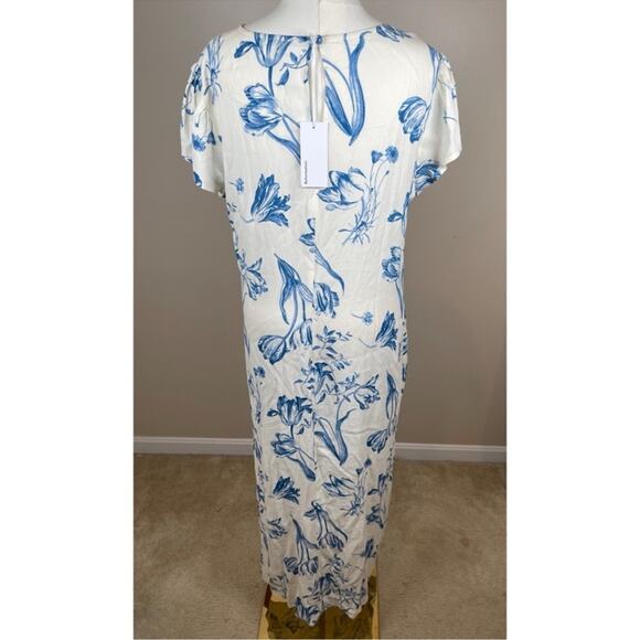 Reformation Frasier Floral Lisse Cap Sleeve Button Front Ruched Midi Dress Sz 18 - Picture 8 of 10